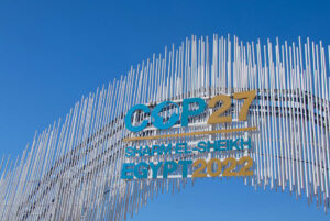 Logo del COP 27 Egypt 2022, en acceso del evento